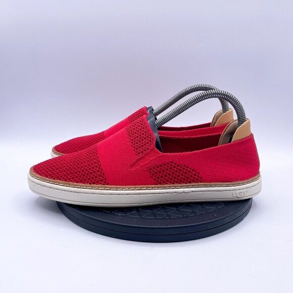 Ugg Sammy Chevron Shoes Women's 8.5 Red Slip On Sneaker Perforated Knit - Picture 2 of 10